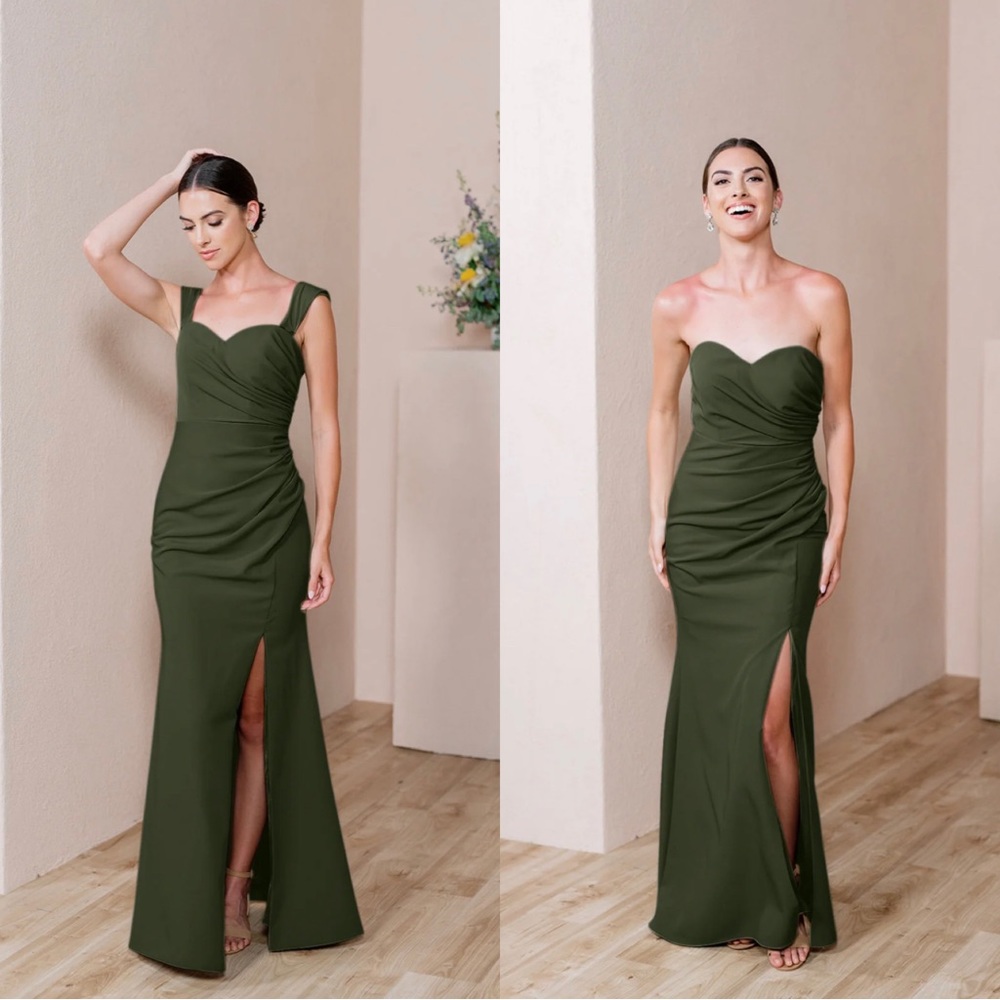 Revelry - Ariel Convertible Crepe Dress in Deep Olive